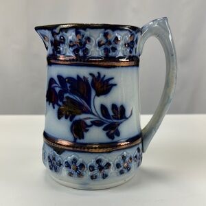 Antique Flow Blue gold Charles Allerton & Sons England pitcher 1890s